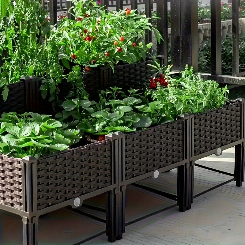 Self-Watering Planter - กระถางปลูกต้นไม้ยกพื้นพร้อมระบบรดน้ำอัตโนมัติและรูระบายน้ำ สำหรับปลูกสมุนไพรและผัก เหมาะสำหรับสวน ระเบียง และลานบ้าน (2